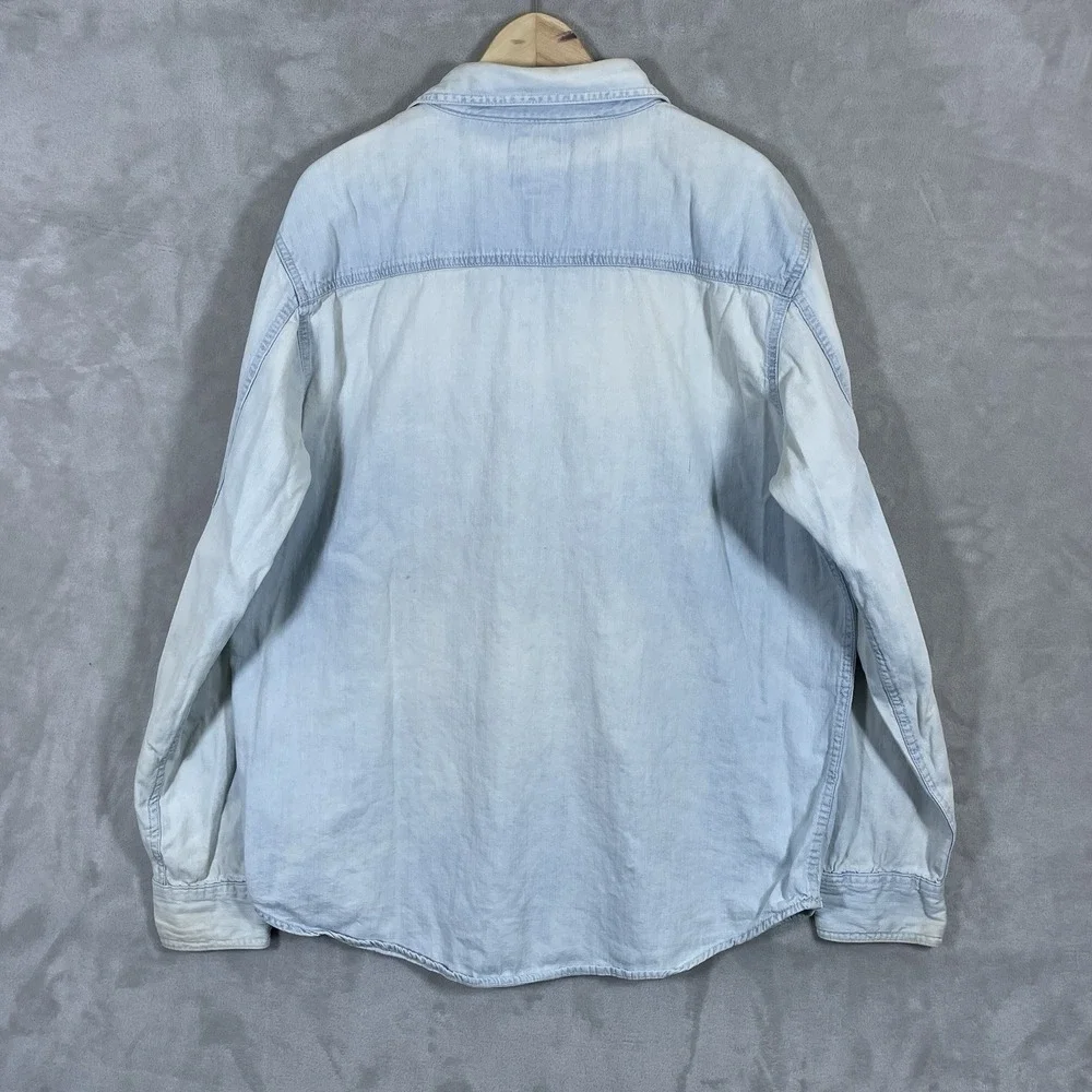 Vintage Levis Shirt Mens XL Blue Denim Jean Metal Button Up Faded Utility Work